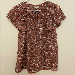 Max Studio Floral Flutter Sleeve Blouse with Tie Neck XS